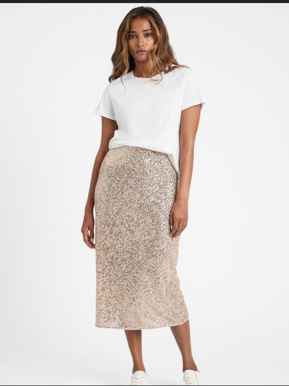 Banana Republic Gold Sequin Midi Skirt Sz XS